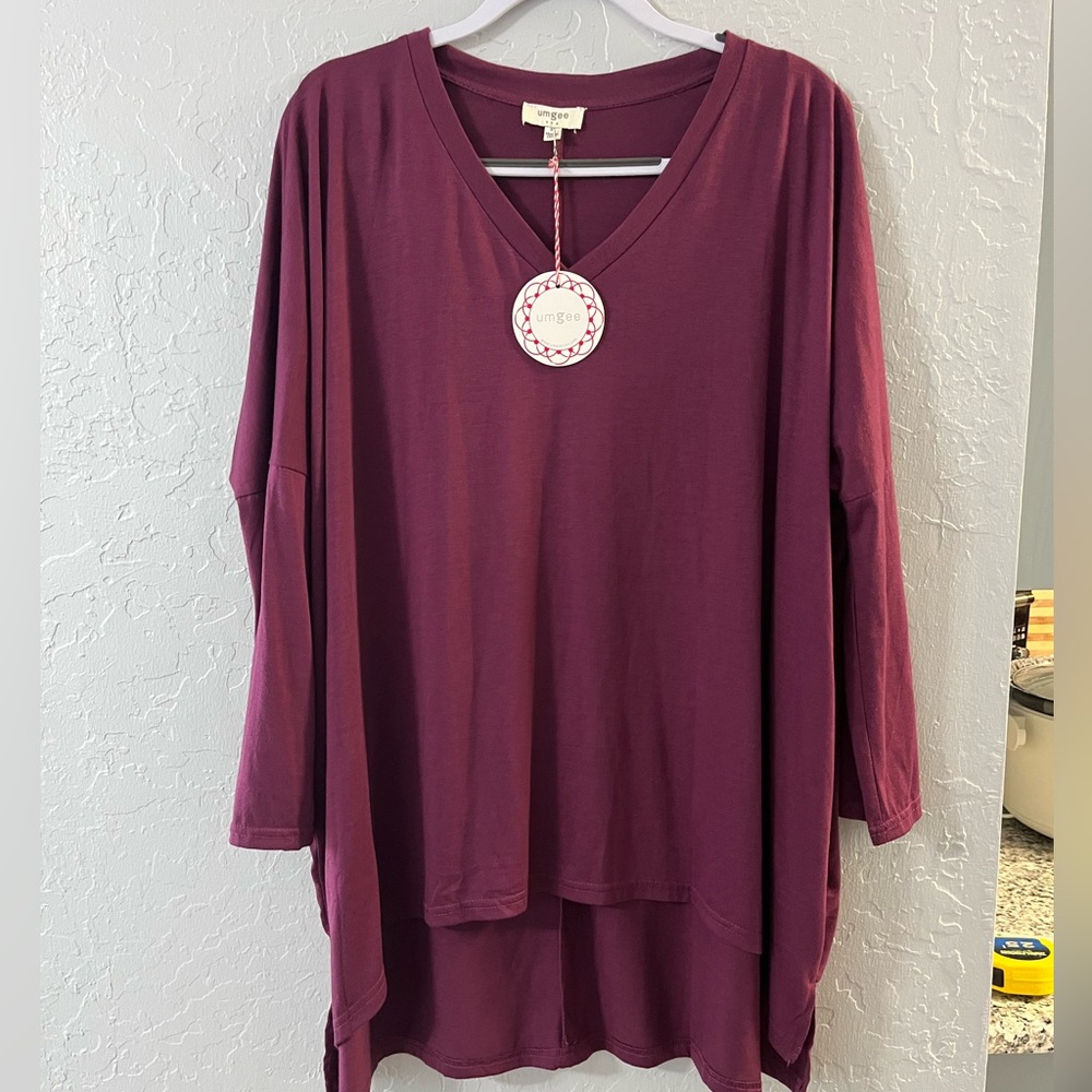 Umgee Red Oversized Tunic Top with Relaxed Fit